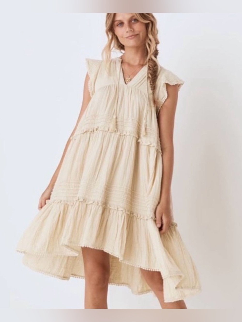 SPELL & THE GYPSY COLLECTIVE Hanalei Midi Dress Cotton Gauzy Tiered Size XS